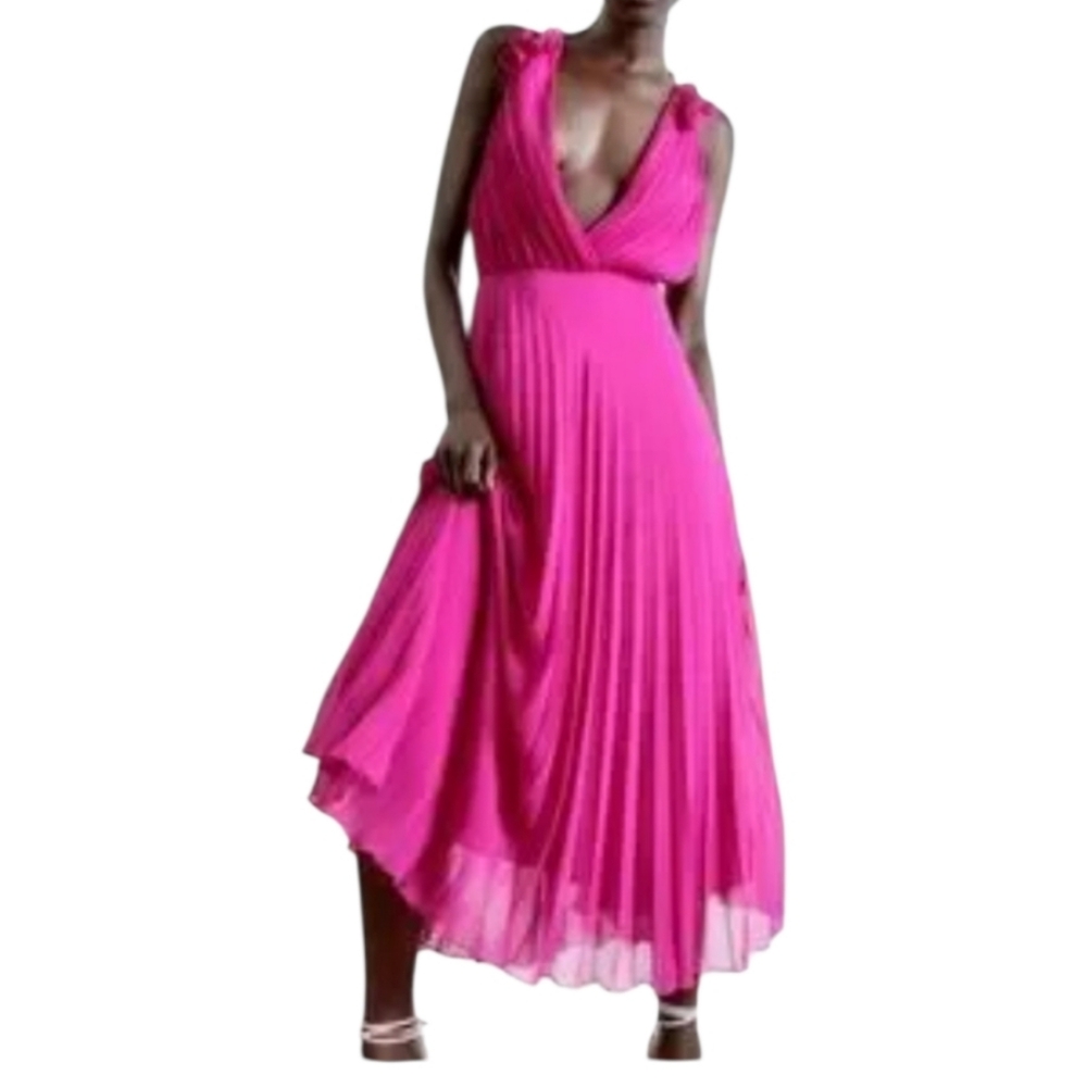 ZARA pleated fuschia slip dress- L.       M86